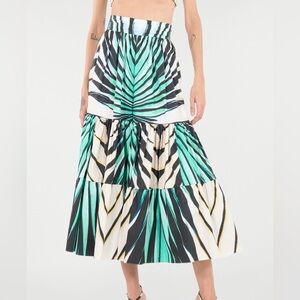 Roberto Cavalli Vibrant Green and Black Midi Skirt